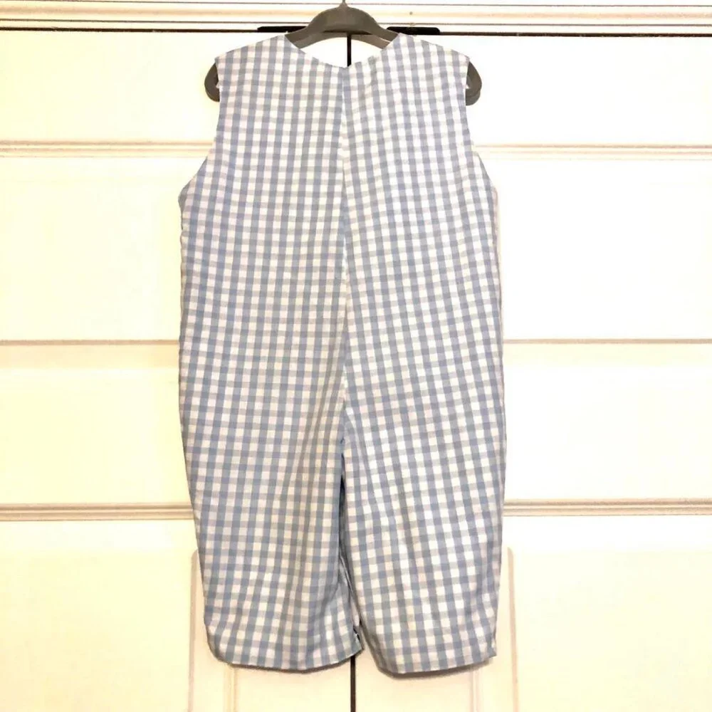 New CLASSIC WHIMSY Blue Gingham Embr Bunny Smocked Longall Romper 18M